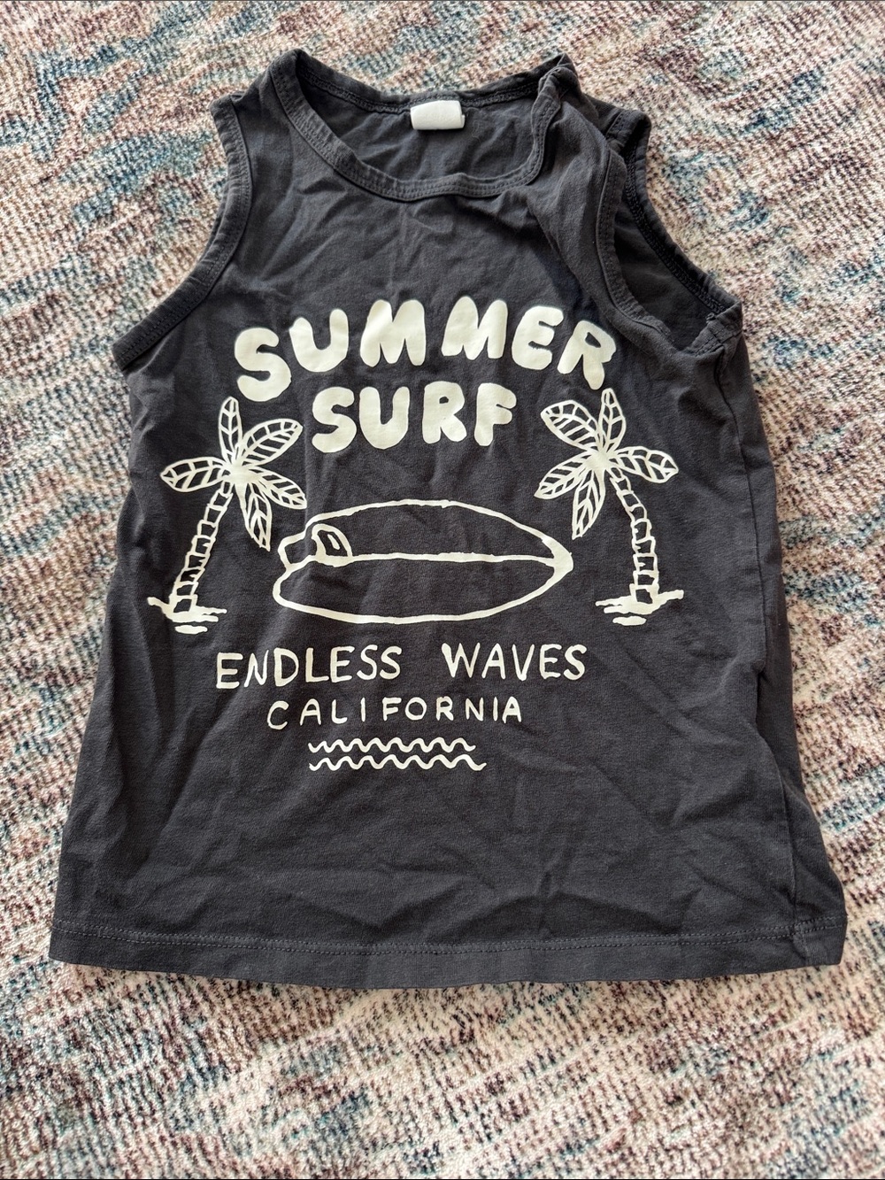 H&M Black Tank Top with White 'Summer Surf' Print